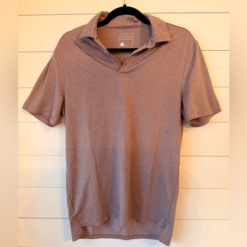 STYLUS Men's Taupe Polo Shirt S Short Sleeve‎ Button Collared Casual